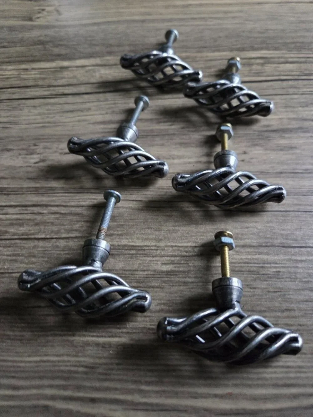 Set of 6 VTG Twist Metal Birdcage Cabinet Knobs in Antique Pewter Finish